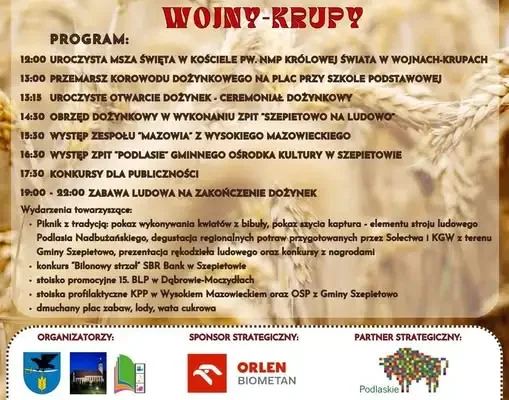 Dożynki Gminno-Parafialne 2026 w Wojnach-Krupach: Święto Plonów z Atrakcjami