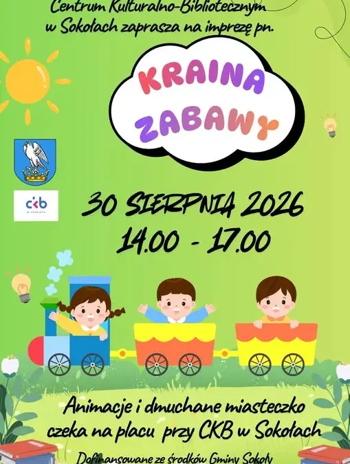 Zakończenie wakacji w Sokołach: animacje i dmuchane miasteczko dla dzieci