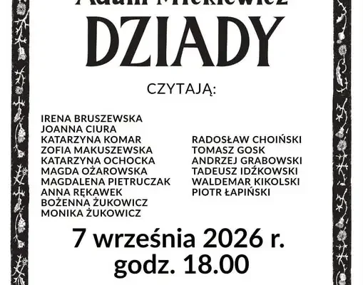 Narodowe Czytanie 2026 w Sokołach: „Dziady” Mickiewicza już 7 września