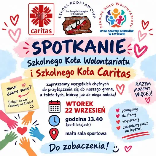 Szkolne Koło Wolontariatu i Caritas zapraszają na spotkanie
