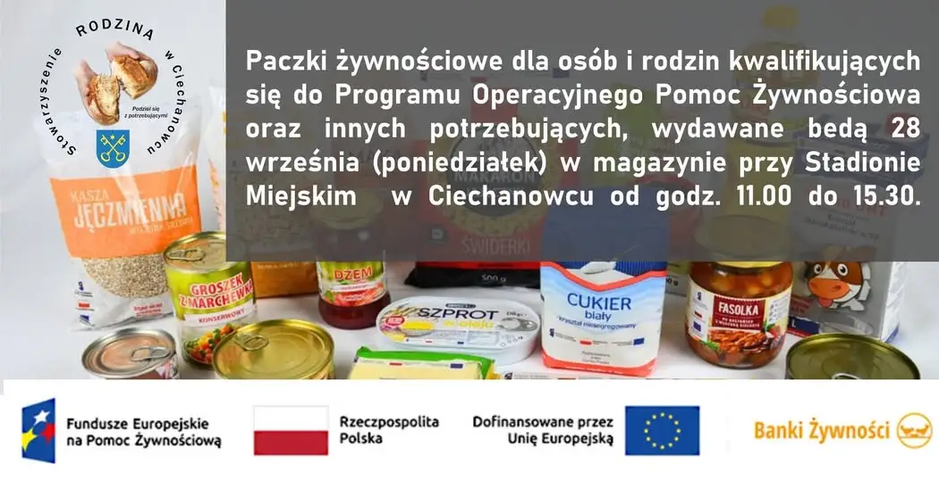 Ciechanowiec: kolejna akcja wydawania paczek żywnościowych już 28 września