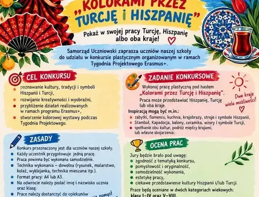 Konkurs plastyczny „Kolorami przez Turcję i Hiszpanię” – zaproszenie dla uczniów