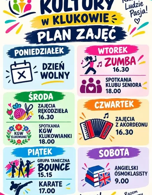 Październikowy plan zajęć w Gminnym Ośrodku Kultury w Klukowie – sprawdź harmonogram!